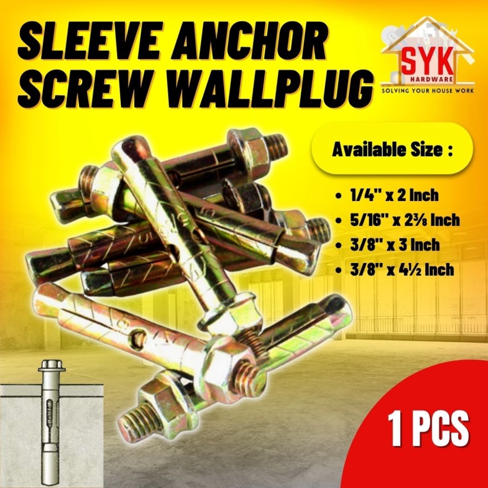 SYK Sleeve Anchor Screw Wallplug (1 Pcs) Metal Wall Plug Wall Expansion Bolt Iron Plug Sleeve Anchor Wall Plug Besi