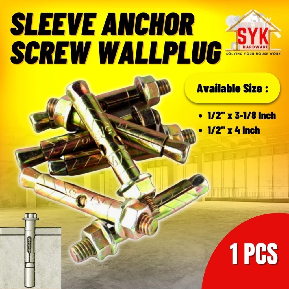 SYK Sleeve Anchor Screw Wallplug (1 Pcs) Metal Wall Plug Wall Expansion Bolt Iron Plug Sleeve Anchor Wall Plug Besi