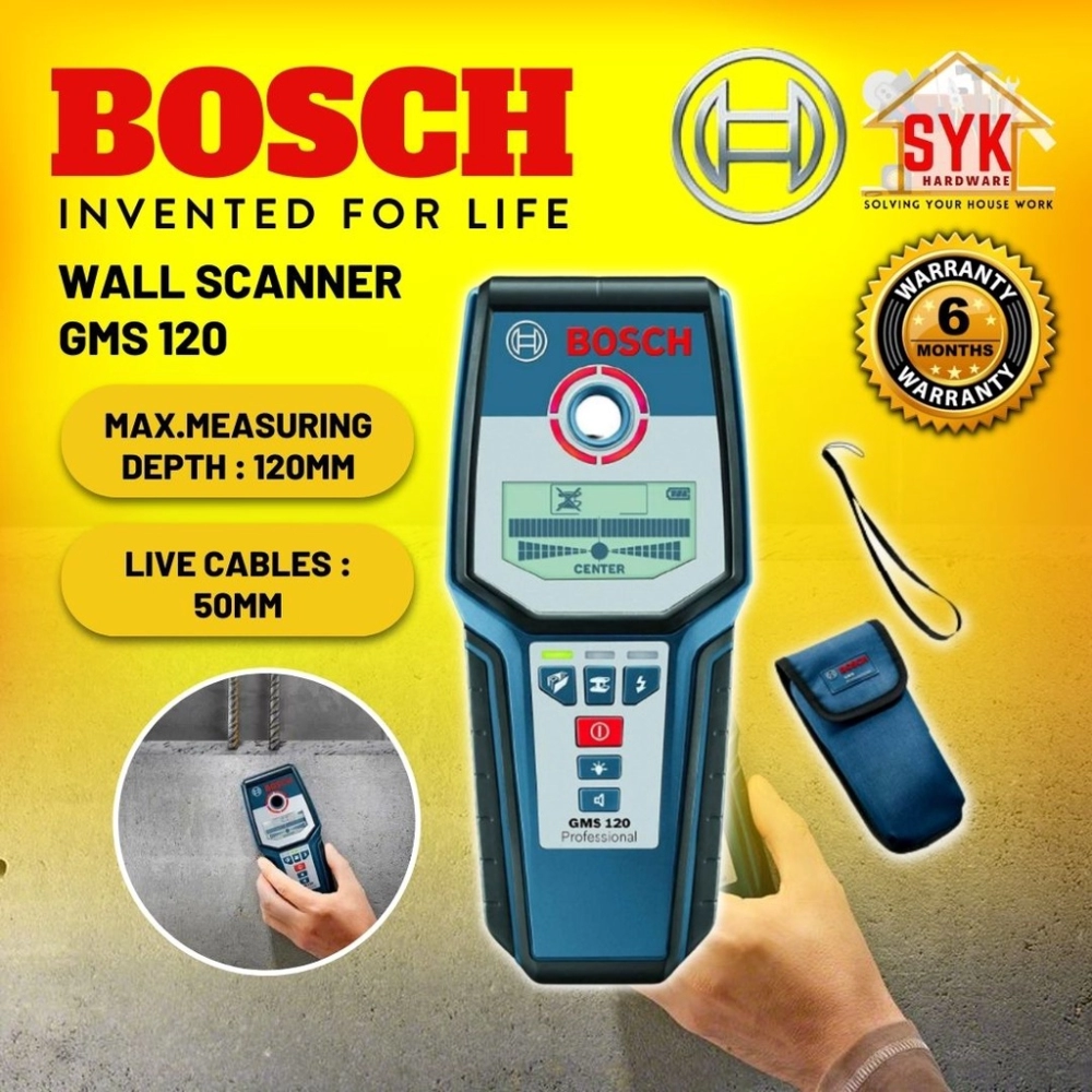 SYK Bosch GMS 120 Professional Wall Scanner Detector Metal Detector 120mm  Depth Battery Scanner - 0601081000 Home & Livings Tools & Home Improvement  Others Negeri Sembilan, Malaysia Supplier, Seller, Provider, Authorized  Dealer