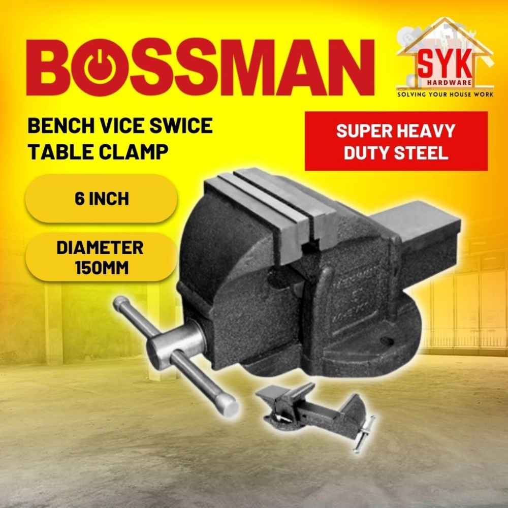 Bossman 6"Inch Steel Bench Vice Swivel Table Clamp Heavy Duty