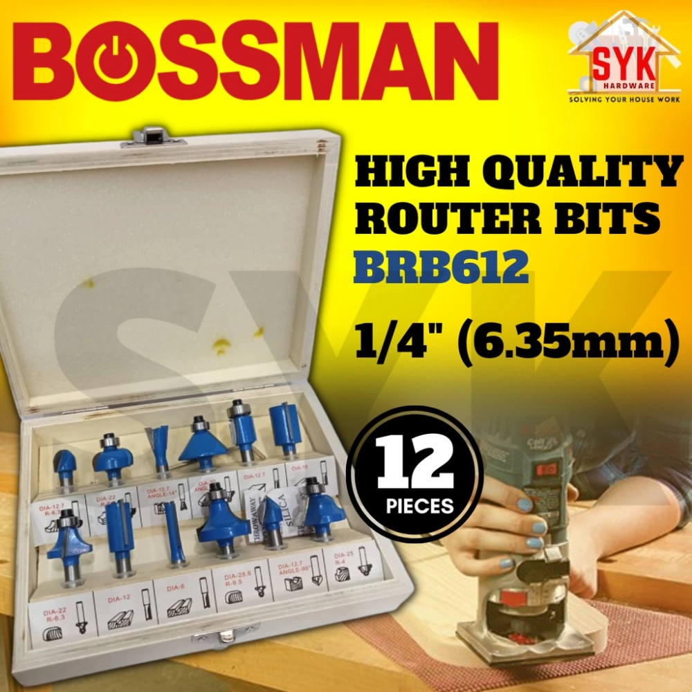 SYK Bossman BRB612 6.35mm 1/4 Shank 12Pcs High Quality Router Bits Set For  Wood Trimmer Bit Penghala Kayu Negeri Sembilan, Malaysia Supplier, Seller,  Provider, Authorized Dealer | JUN SENG TRADING & IRON WORKS