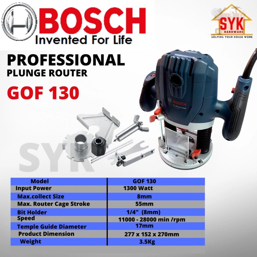 SYK Bosch GOF 130 Professional Electric Plunge Router For Wood Working  Mesin Penghala Terjun Kayu (06016B70L1) Home & Livings Tools & Home  Improvement Water Pumps, Parts & Accessories Negeri Sembilan, Malaysia  Supplier