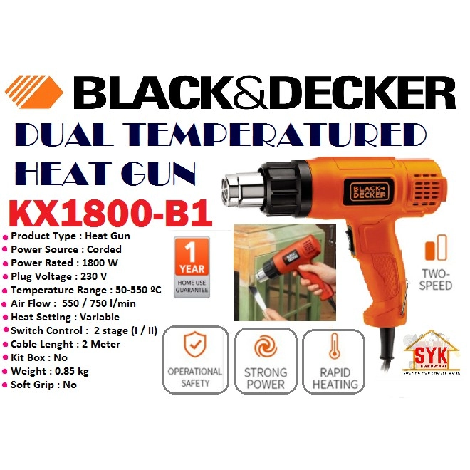 BLACK & DECKER KX1800-B1 Heat Gun Hot Air Gun 1800W Negeri