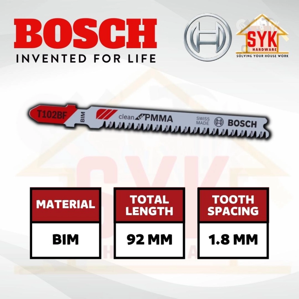 SYK Bosch T102BF Jjgsaw Blade Clean For PMMA Mata Gergaji PMMA Mata Jigsaw  Power Tools Saw Blade - 2608636781 (1Pcs) Negeri Sembilan, Malaysia  Supplier, Seller, Provider, Authorized Dealer