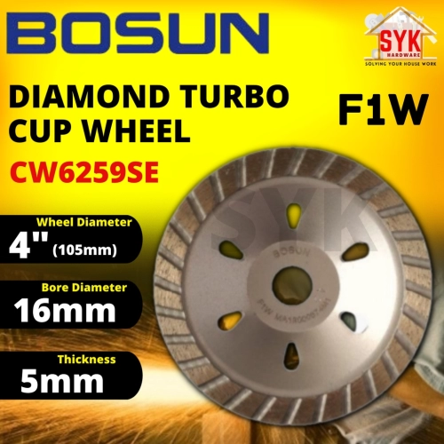 SYK Bosun CW6259SE SLIVER F1W 4"(1005mm) Segmented Diamond Turbo Cup Wheel Mata Gosok Mosaic/Tile/Simen/Batu (1Pcs