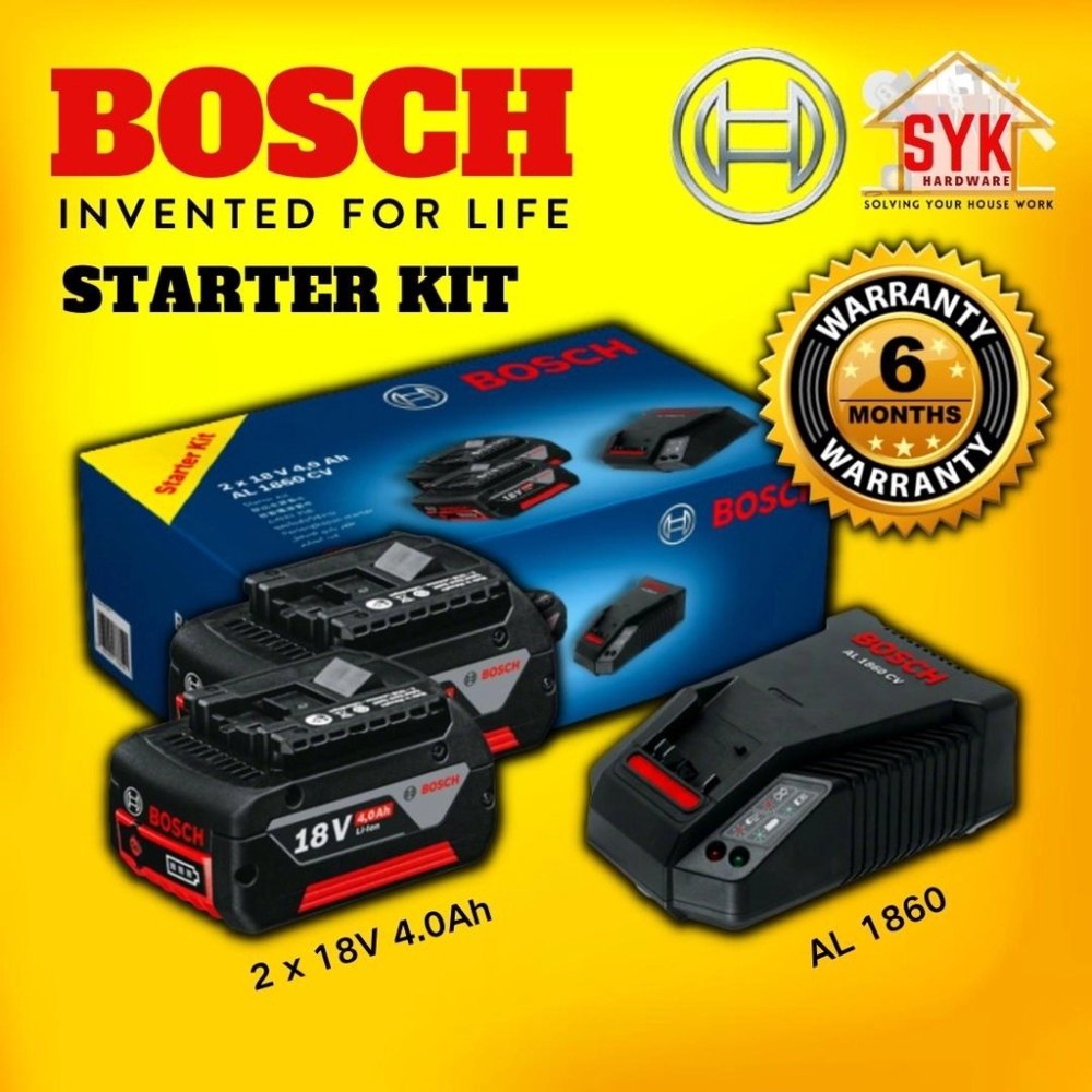 SYK Bosch Starter Kit 2x 18V 4.0 Ah Li-ion Battery Pack + AL1860 Charger  Bateri Pengecas Bateri 电池 充电器 - 1600A001B7 Home & Livings Negeri Sembilan,  Malaysia Supplier, Seller, Provider, Authorized Dealer