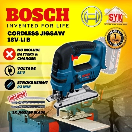 SYK BOSCH GST 18V-LI B Solo Cordless Jigsaw Wood Cutter Jig Saw Machine Gergaji Kayu Gergaji Battery - 06015A6100