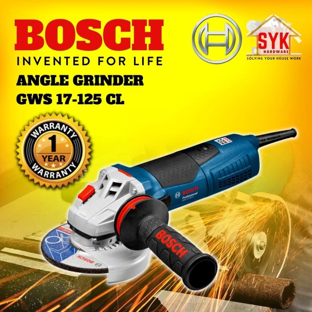 SYK BOSCH GWS 17-125 CL 1700W Angle Grinder Heavy Duty Power Tools Machine  Woodworking Tools Mesin Canai Pemotong Besi Home & Livings Tools & Home  Improvement Saws, Cut-off Machines & Grinders Negeri