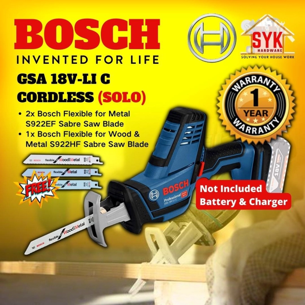 SYK BOSCH GSA 18V-LI C (SOLO) Cordless Saw Reciprocating Saw Chainsaw  Battery Woodworking Metal Cutter - 06016A5080 Home & Livings Tools & Home  Improvement Negeri Sembilan, Malaysia Supplier, Seller, Provider,  Authorized Dealer