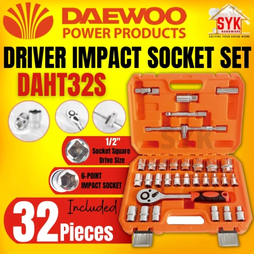 SYK DAEWOO DAHT32S Hand Tools Kit Box Socket Set (32Pcs) Impak Soket Set Untuk Membuka Nut Tayar Ratchet Box Socket Set