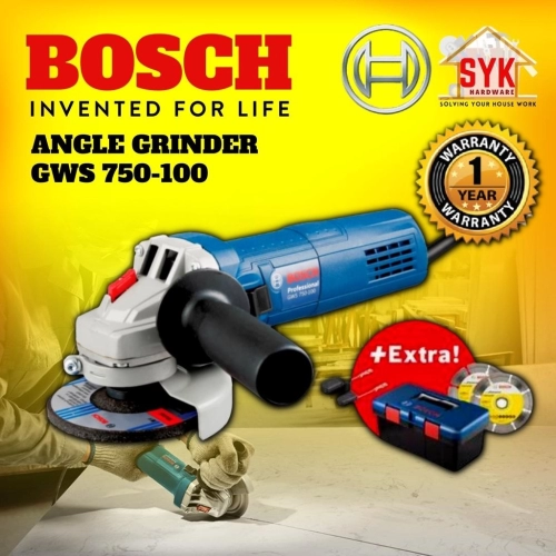SYK Bosch GWS 750-100 Angle Grinder Fisherman Tool Box Set Kit Power Tools Grinder Machine Mesin Grinder - 06013940L7