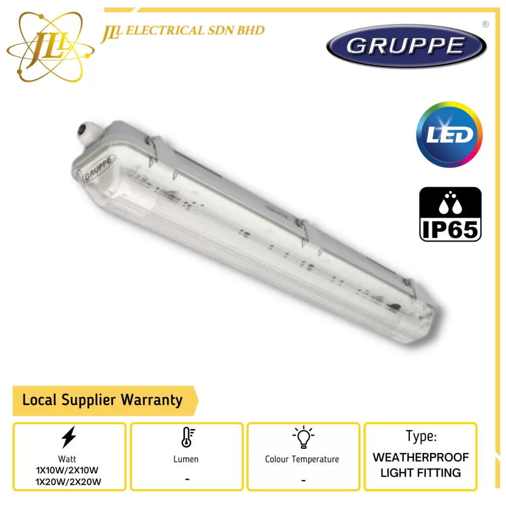GRUPPE 220-240V IP65 NEPTUNE T8 LED WEATHERPROOF LIGHT FITTING  [SINGLE/DOUBLE] [10W/20W] [2''/4''] Kuala Lumpur (KL), Selangor, Malaysia  Supplier, Supply, Supplies, Distributor | JLL Electrical Sdn Bhd