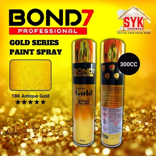 SYK BOND7 18K Antique Gold Premium Gold Series Spray Paint (300ml) Gold Chrome Paint Spray Emas Gold Colour 金色喷漆