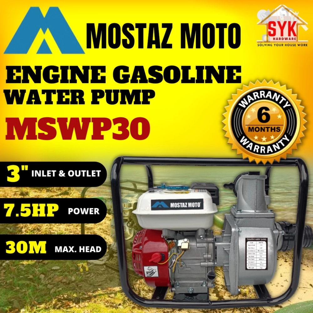 SYK MOSTAZ MOTO MSWP30 3" Gasoline Engine Water Pump Engine Pump Pam Air  Enjin Pam Air Pump Air Enjin (7.5Hp) Home & Livings Tools & Home  Improvement Water Pumps, Parts & Accessories