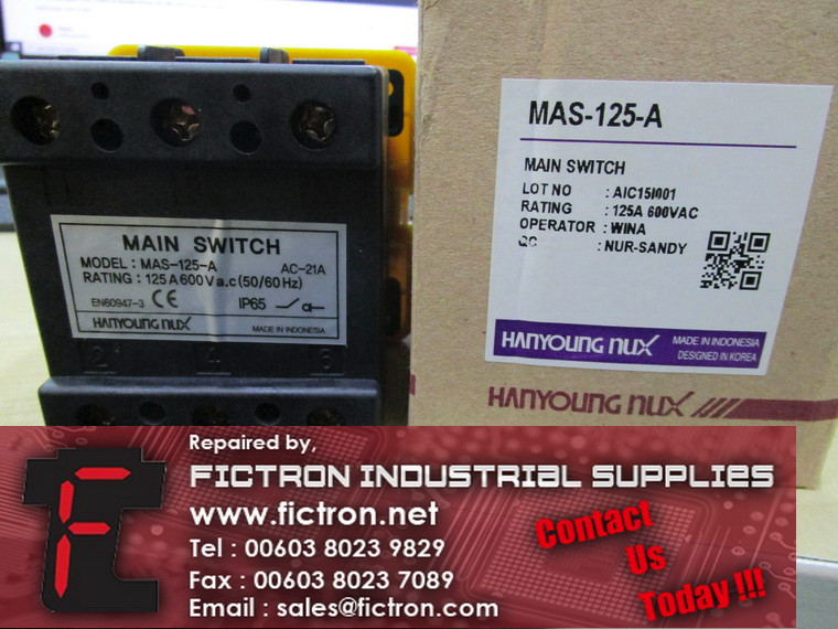 MAS-125-A MAS125A HANYOUNG NUX Main Switch Supply Malaysia Singapore Indonesia USA Thailand