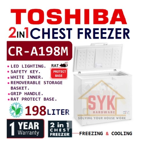 TOSHIBA CR-A198M Chest Freezer Fridge Deep Frozen Freezer Peti Sejuk Beku Frozen 198Liters