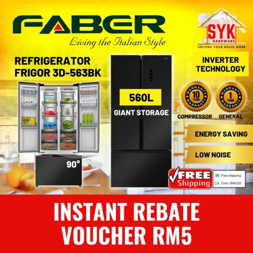 SYK Free Shipping Faber Refrigerator Dual Inverter 560L 3 Door FRIGOR 3D-563BK Fridge Peti Sejuk 3 Pintu Peti Ais