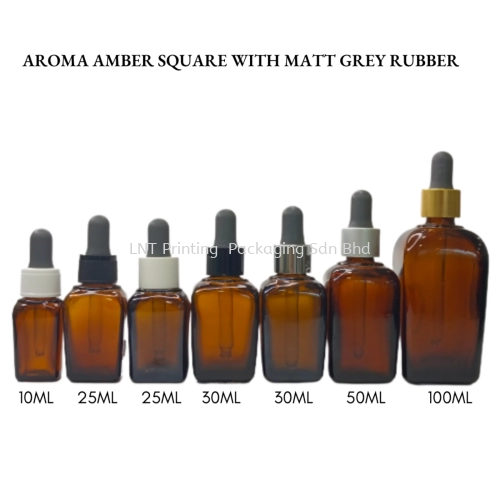 Aroma Amber Square Bottle with Matt Grey Rubber 