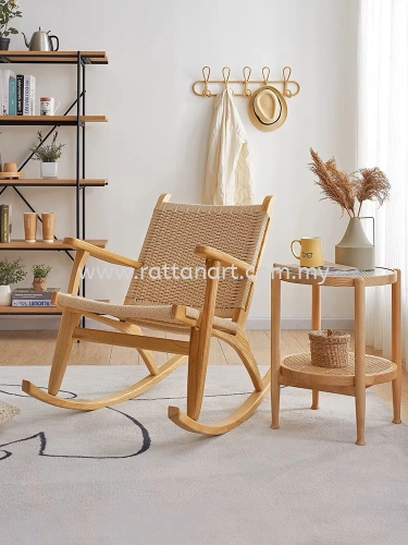 WOODEN PAPER CORD ROCKING CHAIR