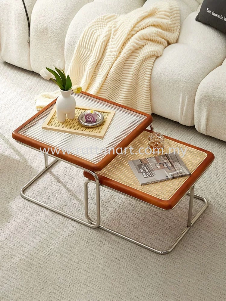 WOODEN COFFEE TABLE WITH GLASS TOP