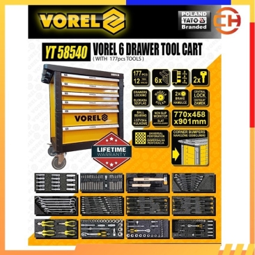 POLAND Vorel YT-58540 6 Drawer Tool Cart With Tools 177pcs LIFE TIME WARRANTY