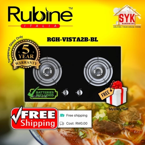 SYK (FREE SHIPPING GLASS WARRANTY 5 YEAR) Rubine Hob RGH-VISTA2B-BL Built In Gas Hob Gas Stove Kitchen Hob Dapur Gas