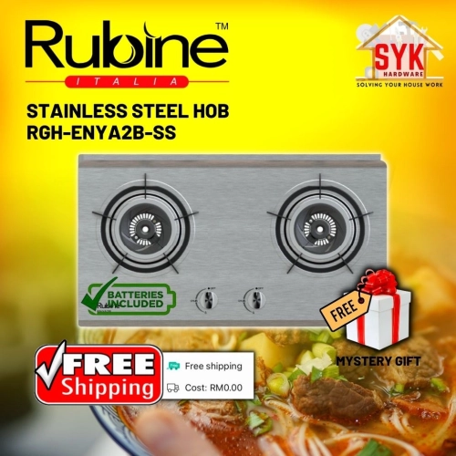 SYK (FREE SHIPPING GLASS WARRANTY 5 YEAR) Rubine Hob RGH-ENYA2B-SS Built In Gas Hob Gas Stove Kitchen Hob Dapur Gas