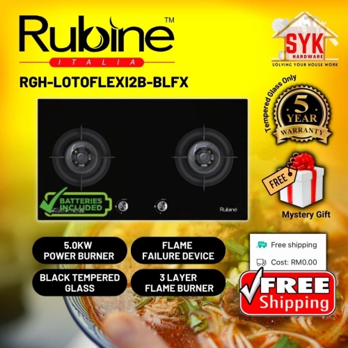 SYK (FREE SHIPPING GLASS WARRANTY 5 YEAR) Rubine Hob RGH-LOTOFLEXI2B Built In Gas Hob Gas Stove Kitchen Hob Dapur Gas