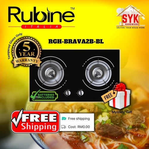 SYK (FREE SHIPPING GLASS WARRANTY 5 YEAR) Rubine Hob RGH-BRAVA2B-BL Built In Gas Hob Gas Stove Kitchen Hob Dapur Gas