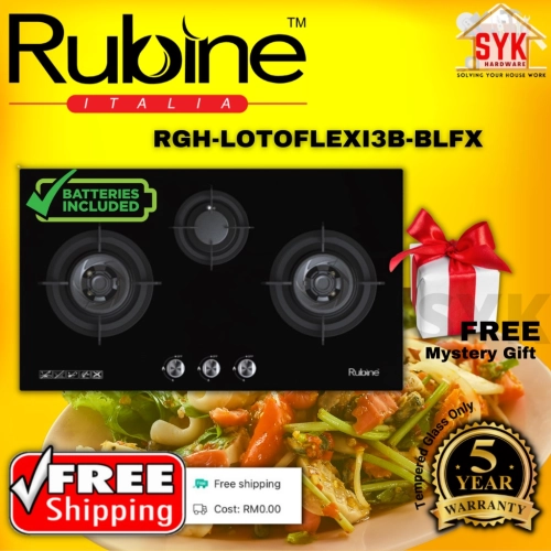 SYK (FREE SHIPPING GLASS WARRANTY 5 YEAR) Rubine Hob RGH-LOTOFLEXI3B Built In Gas Hob Gas Stove Kitchen Hob Dapur Gas