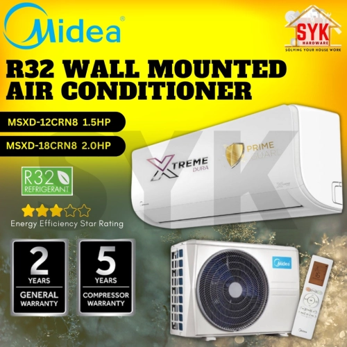 SYK MIDEA 1.5Hp MSXD-12CRN8 2Hp MSXD-18CRN8 Xtreme Dura R32 Non-Inverter Air Conditioner Aircon Penghawa Dingin