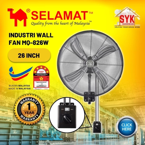 SYK SELAMAT Wall Fan Industrial Fan 26 Inch MQ-826W Electric Fan Kipas Selamat Dinding Kipas Angin Industry 风扇