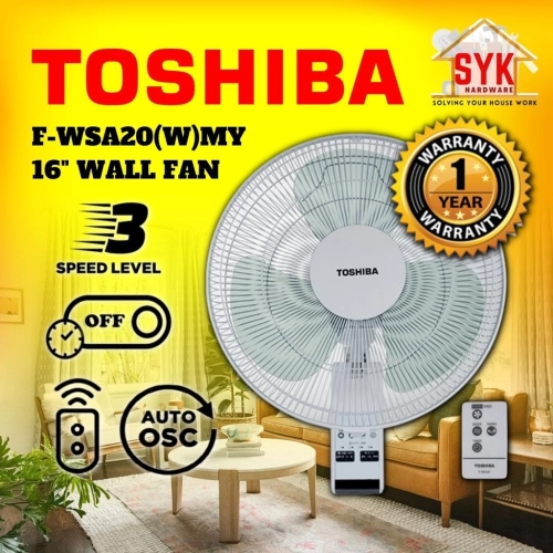 SYK TOSHIBA Wall Fan Electric Fan Remote Control 16 Inch F-WSA20(W)MY Kipas Gantung Kipas Dinding Kipas Angin