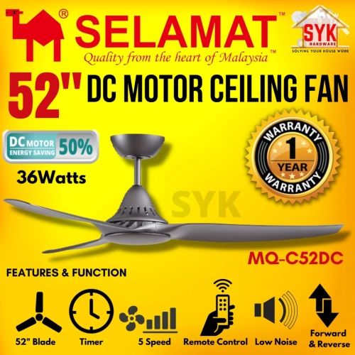 SYK SELAMAT MQ-C52DC 52" Ceiling Fan With Remote DC Motor Siling Fan Kipas Siling Remote Kipas Ceiling