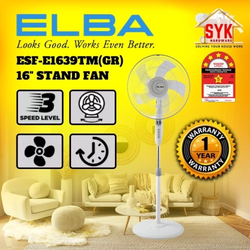 SYK ELBA Stand Fan 16 Inch Electric Fan Stand ESF-E1639TM(GR) Home Appliances Kipas Angin Berdiri Kipas Stand 风扇