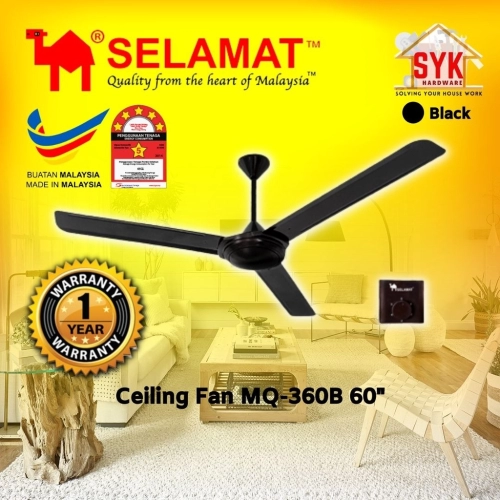 SYK SELAMAT Ceiling Fan 60 Inch 3 Blade MQ-360B (Black) Home Appliances Electric Ciling Fan Kipas Angin Siling Syiling