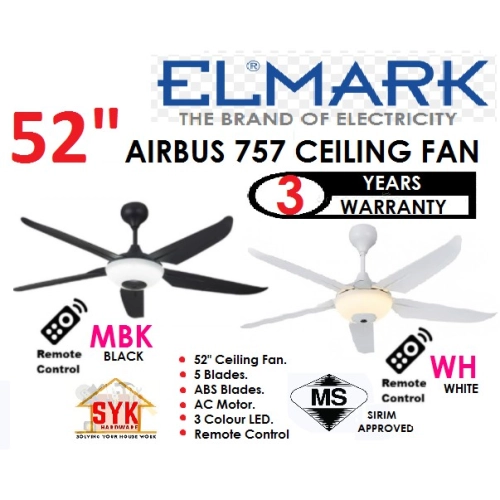 Elmark Airbus 757 52" Remote Control 5 Blade Ceiling Fan Kipas Siling With Led Light