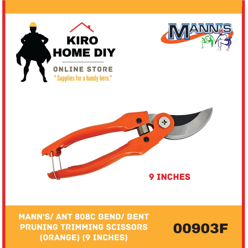 MANN'S/ ANT 808C Bend/ Bent Pruning Trimming Scissors Shears (Orange) (9 Inches) - 00903F