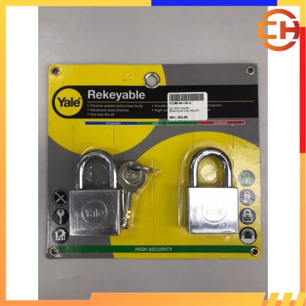 YALE 40MM CHROME REKEYABLE PADLOCK 2pcs 3pcs 4pcs