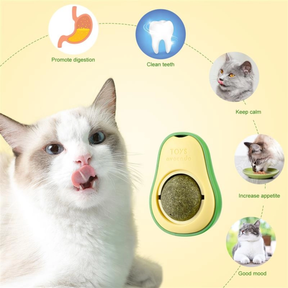 Catnip Toy Kucing Accessories Mainan Kucing 360 Rotating Cat Mint Treats / Pet Avocado Catnip Ball