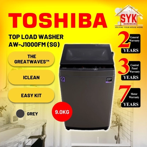 SYK Toshiba Top Load Fully Auto Washing Machine 9kg AW-J1000FM(SG) Mesin Basuh Auto Toshiba Automatik