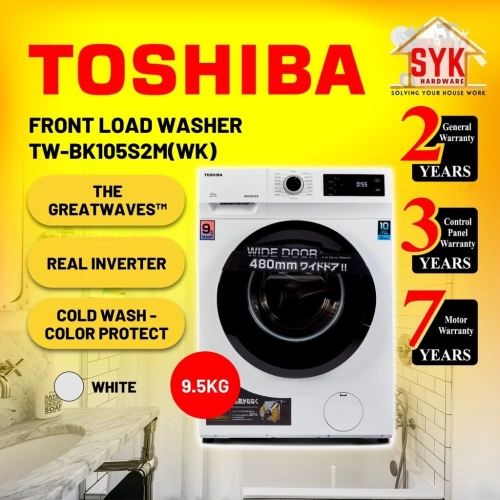 SYK Toshiba Inverter Front Load Washing Machine Auto 9.5Kg TW-BK105S2M Mesin Basuh Toshiba Auto Automatik