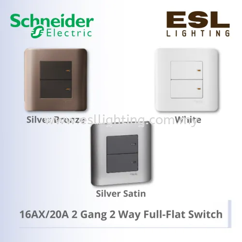 SCHNEIDER ZENcelo Series 16AX/20A 2 Gang 2 Way Full-Flat Switch E8432/2 WE 