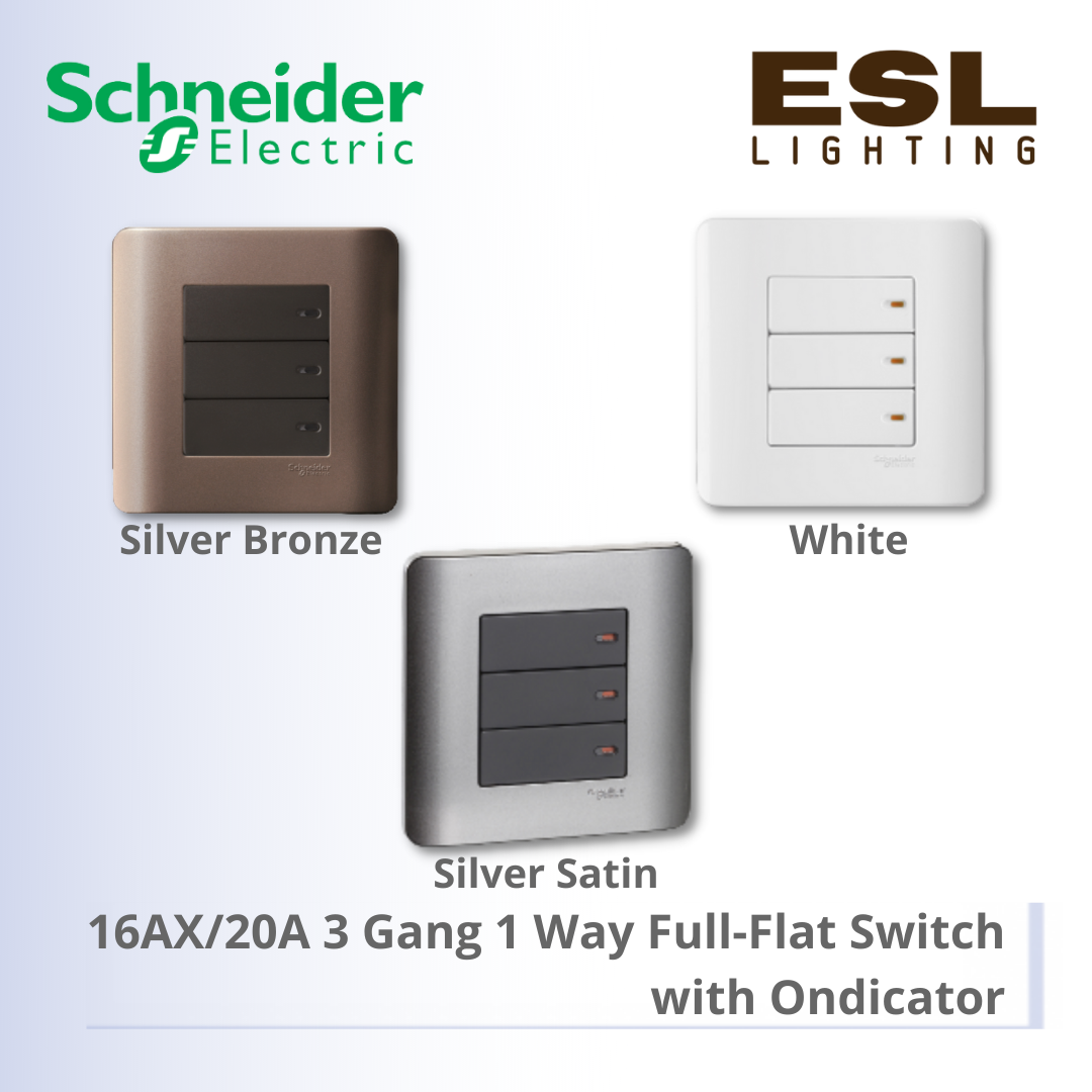 [DISCONTINUE] SCHNEIDER ZENcelo Series 16AX/20A 3 Gang 1 Way Full-Flat Switch with Ondicator E8433/1 WE  