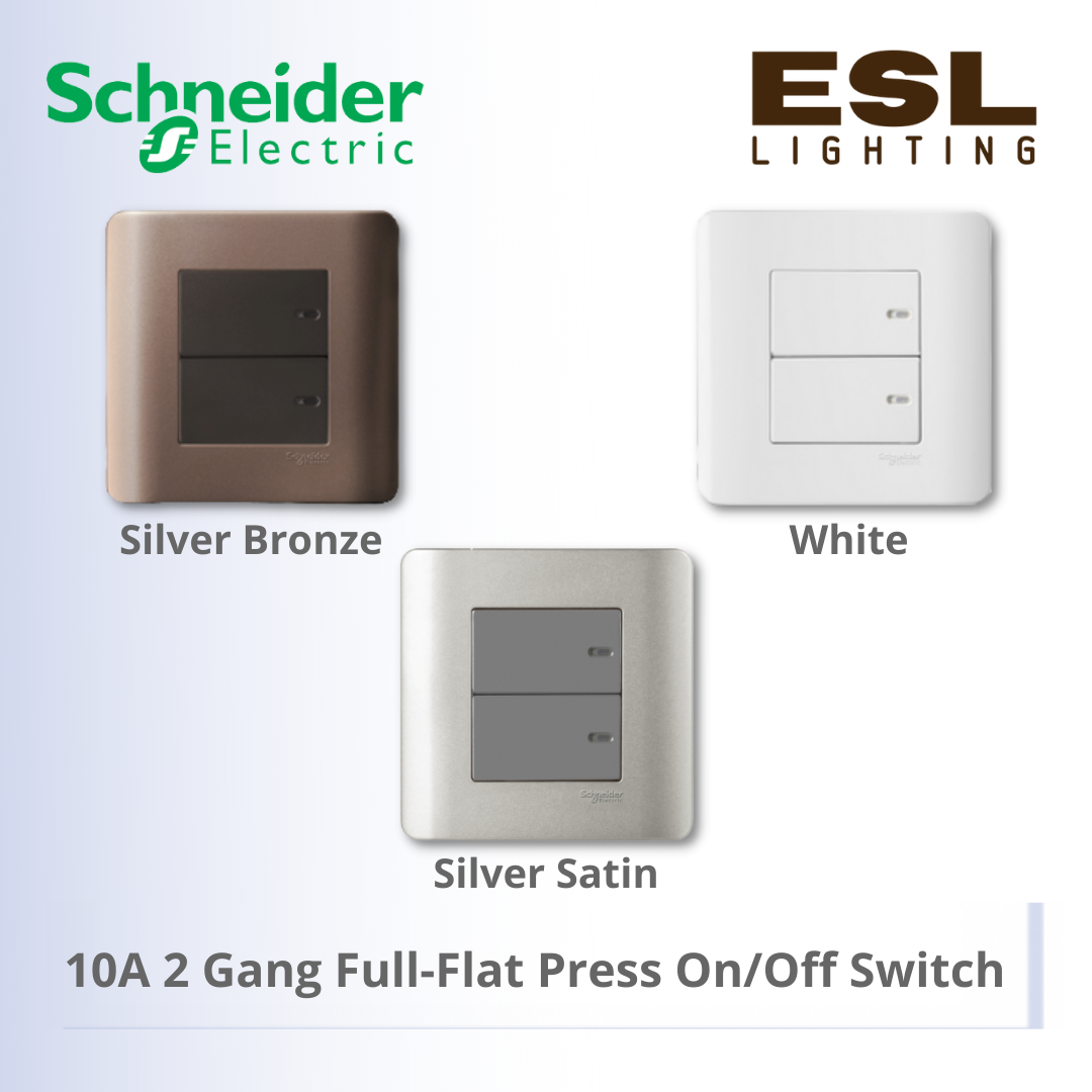 [DISCONTINUE] SCHNEIDER ZENcelo Series 10A 2 Gang Full Flat Press On/ Off Switch E8432PR1 WE