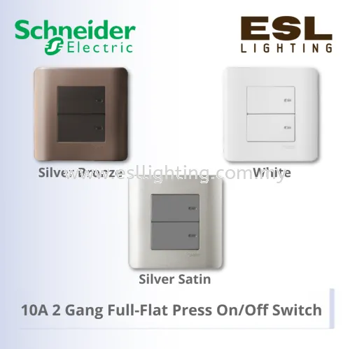 SCHNEIDER ZENcelo Series 10A 2 Gang Full Flat Press On/ Off Switch E8432PR1 WE