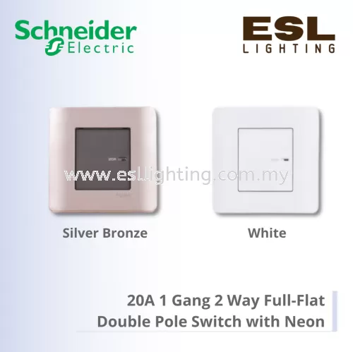 SCHNEIDER ZENcelo Series 20A 1 Gang 2 Way Full-Flat Double Pole Switch with Neon E8431D20/2 WE