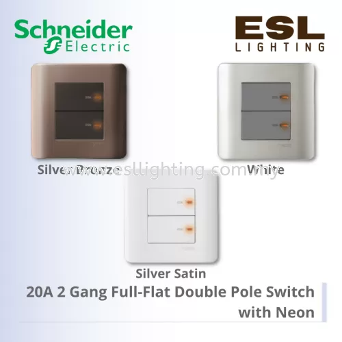SCHNEIDER ZENcelo 20A 2 Gang Full-Flat Double Pole Switch with Neon E8432D20 WE 