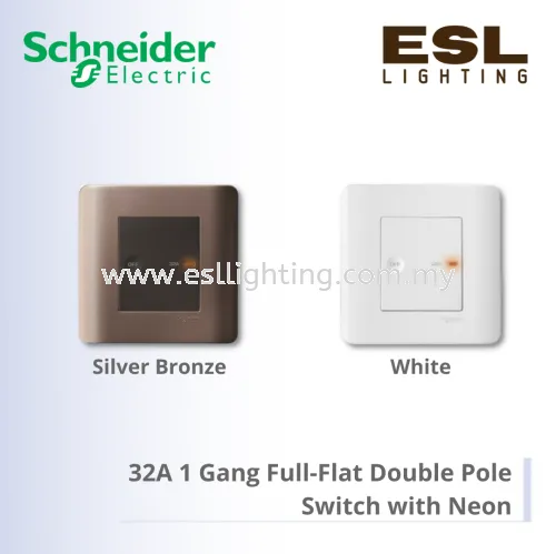 SCHNEIDER ZENcelo Series 32A 1 Gang Full-Flat Double Pole Rocker Switch with Neon E8431D32 WE 