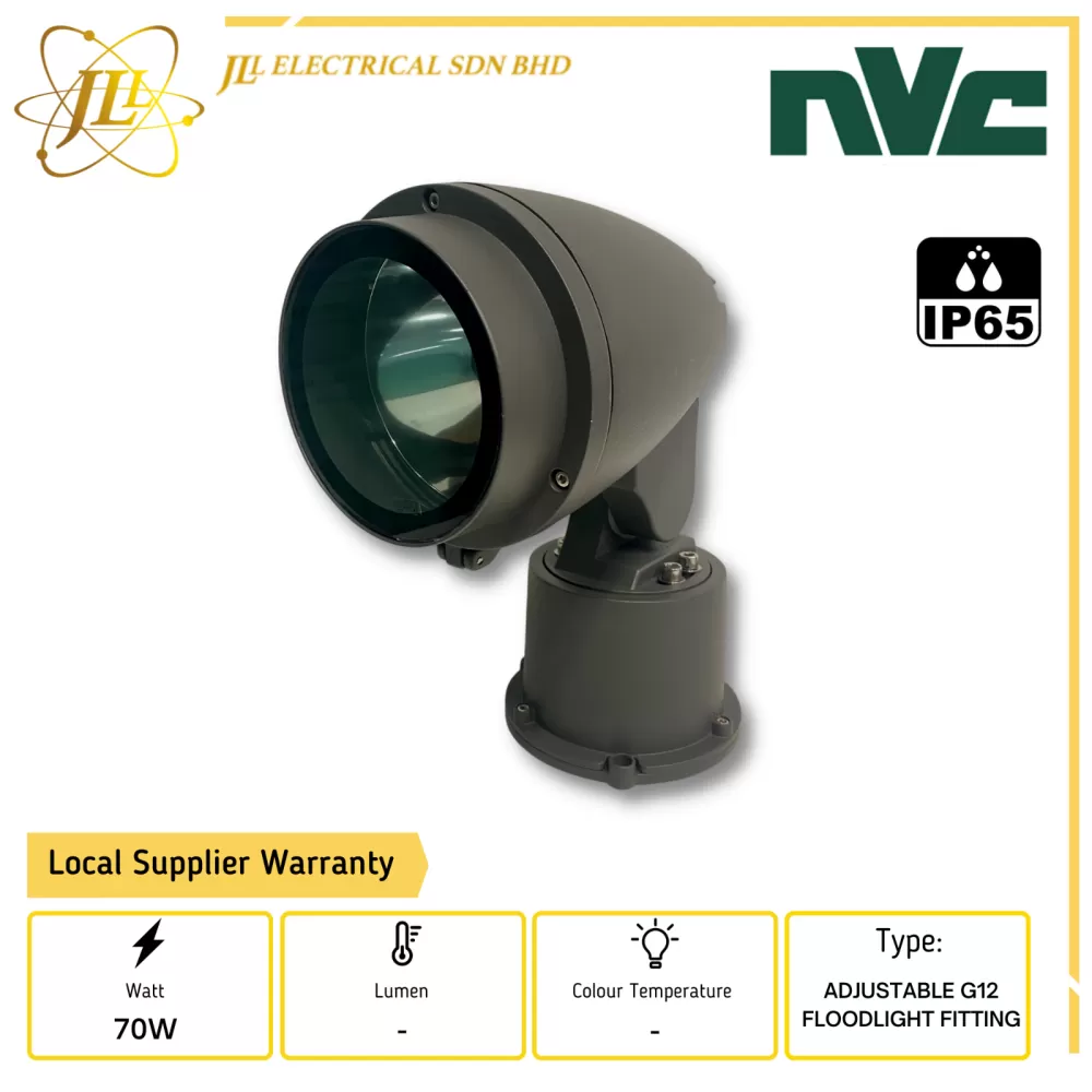 NVC NFM0838-3/70W 220-240V IP65 DARK GREY ADJUSTABLE G12 FLOODLIGHT FITTING ONLY